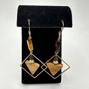 NWOT Geometric shape Tigers Eye and Picture Jasper stone dangle earrings in 925!